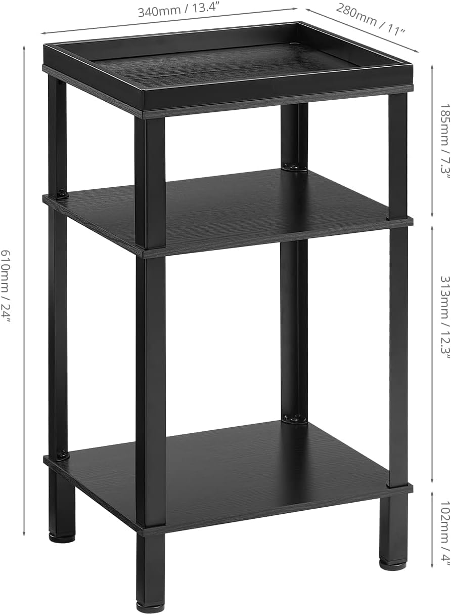 YEAKOO 3-Tier Side Table – Compact Nightstand & Storage Shelf, Industrial Metal & Wood, Black