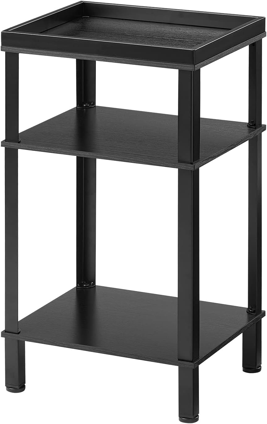 YEAKOO 3-Tier Side Table – Compact Nightstand & Storage Shelf, Industrial Metal & Wood, Black